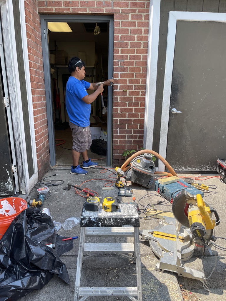 Installation phase – rear restaurant access door opening and jobsite setup