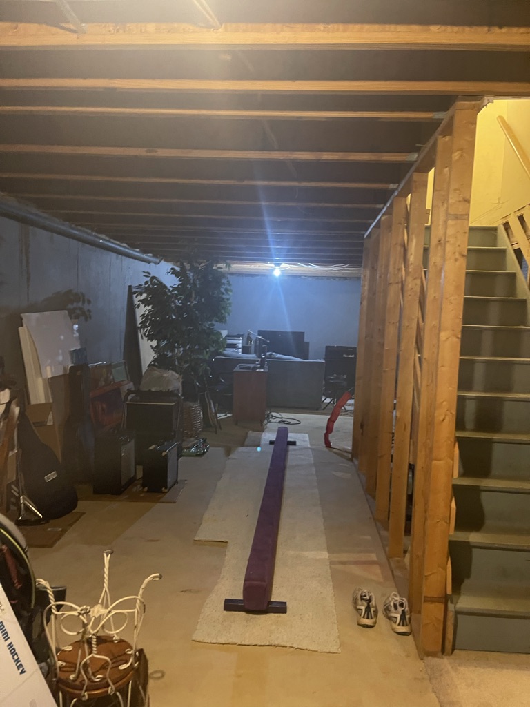 Existing unfinished basement before renovation