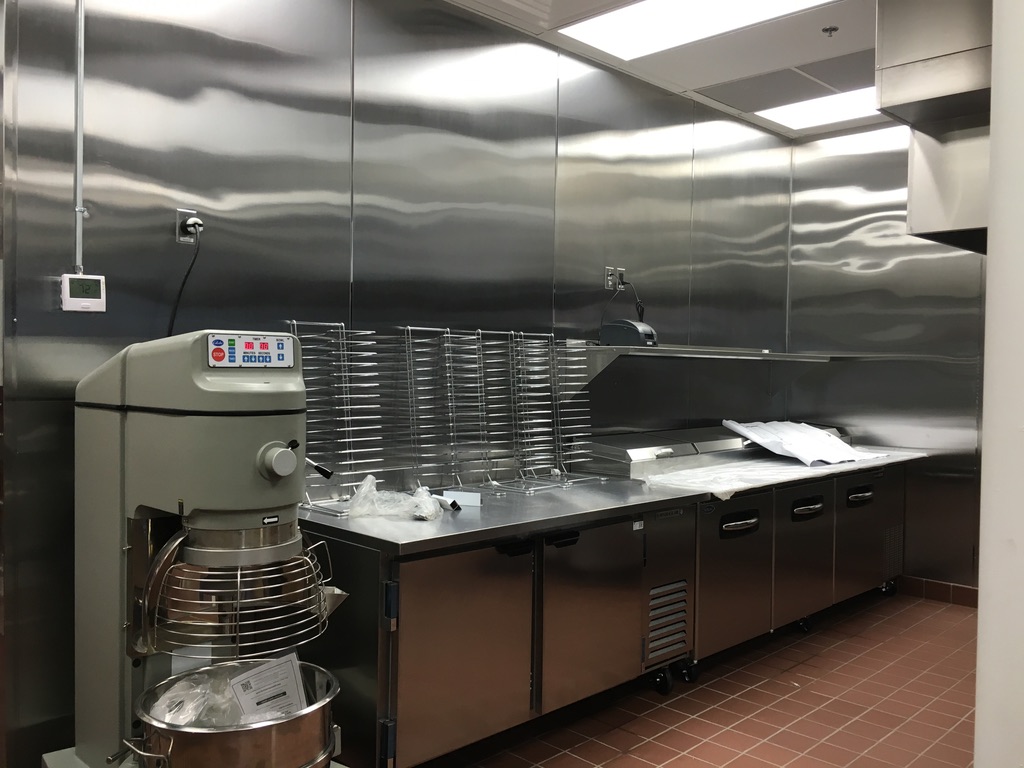 Stainless-steel food preparation and refrigeration work area