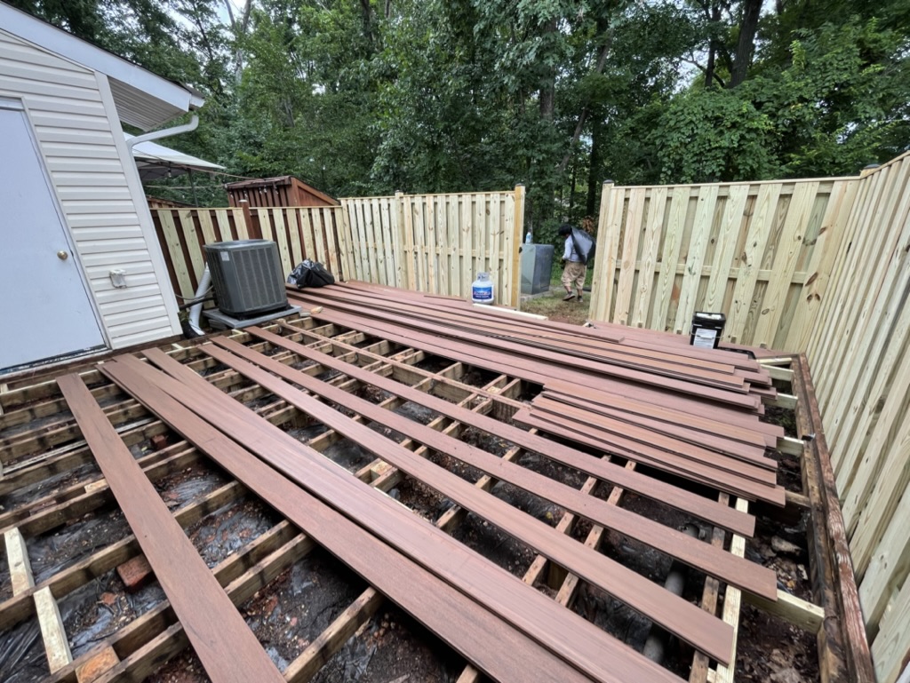 Composite decking installation in progress
