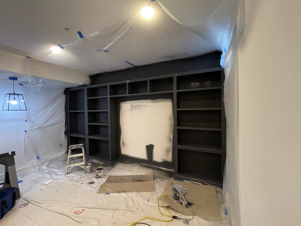 Cabinet painting and finishing in custom matte black