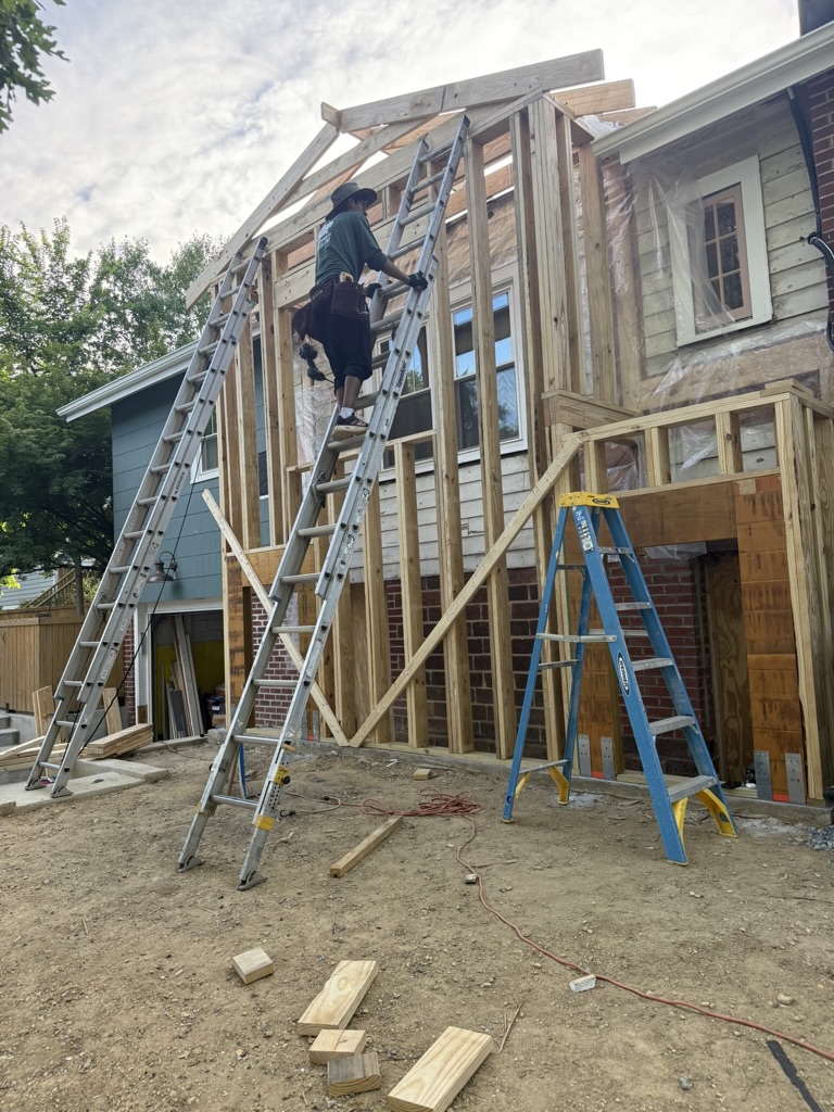 Completed framing with new window and door openings set