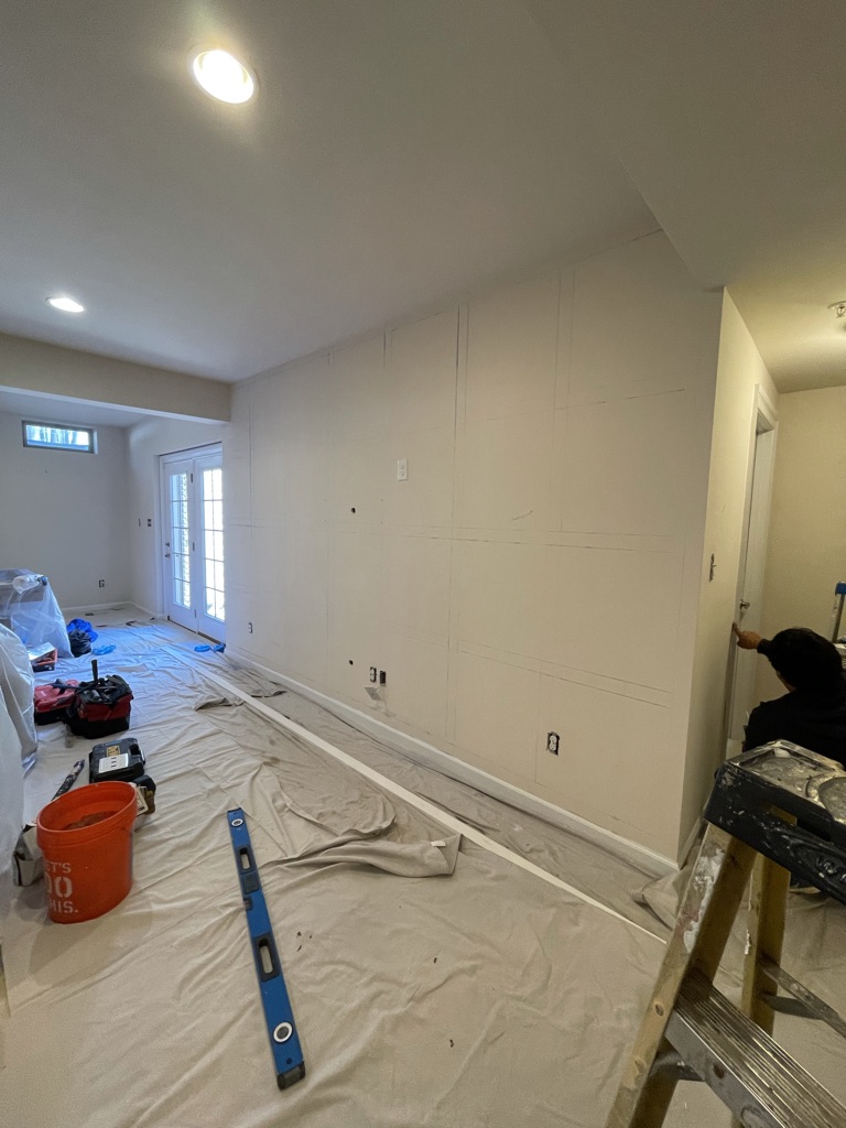 Decorative feature wall construction in progress