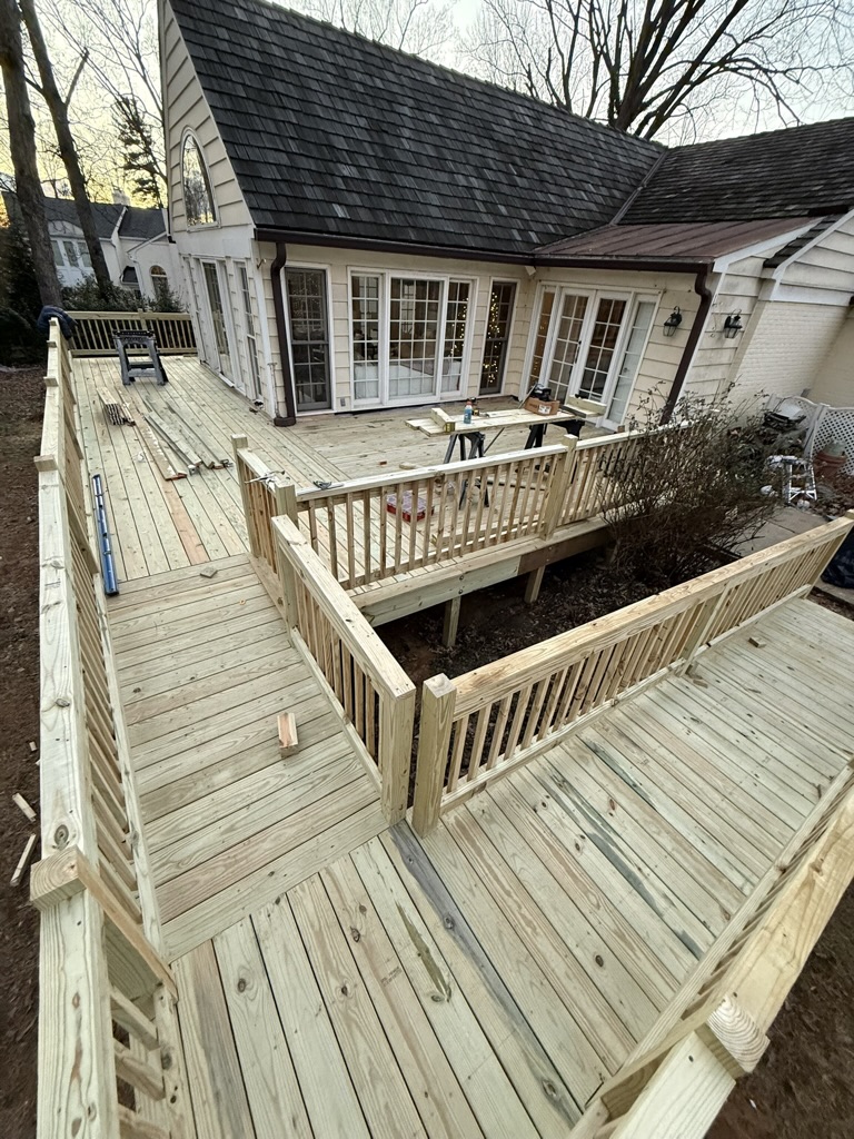 Decking installation and railing construction