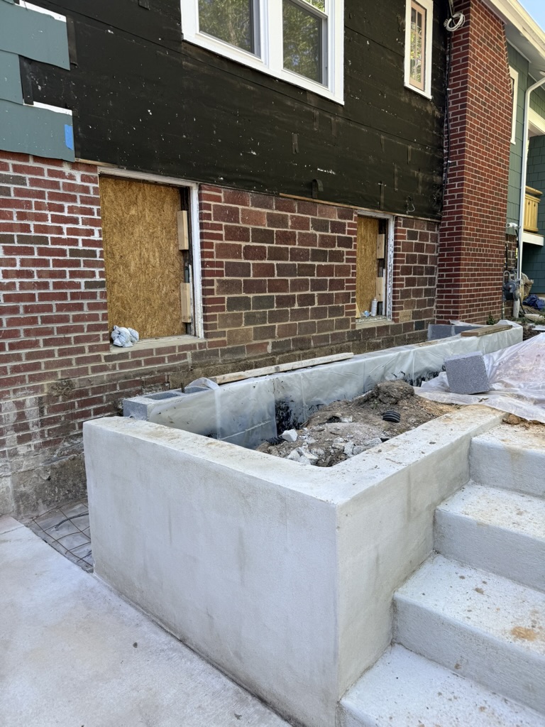 Foundation and concrete work for the new addition