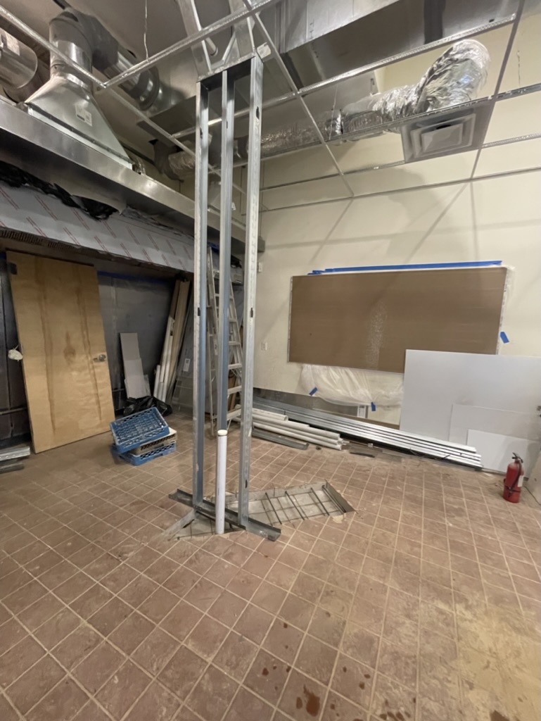 Framing and kitchen area preparation in progress