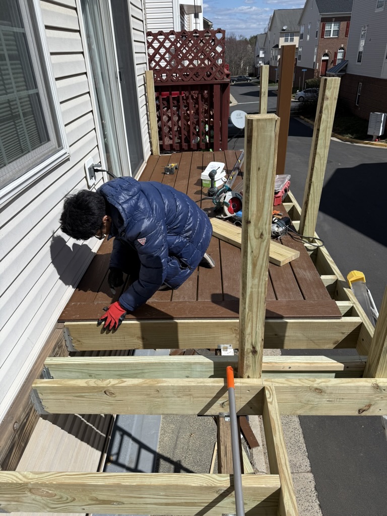 Composite decking installation in progress